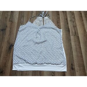 Maurices Halter Top Women Large White Blue Geometric Lace Back Sleeveless